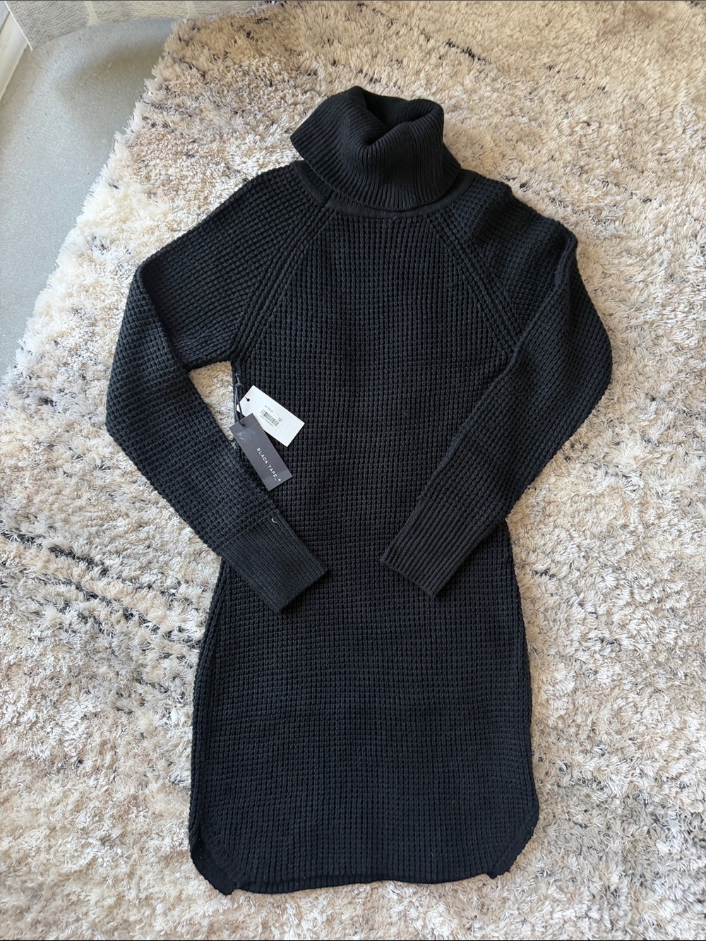 Black Tape_ Black Knit Turtleneck Sweater Dress